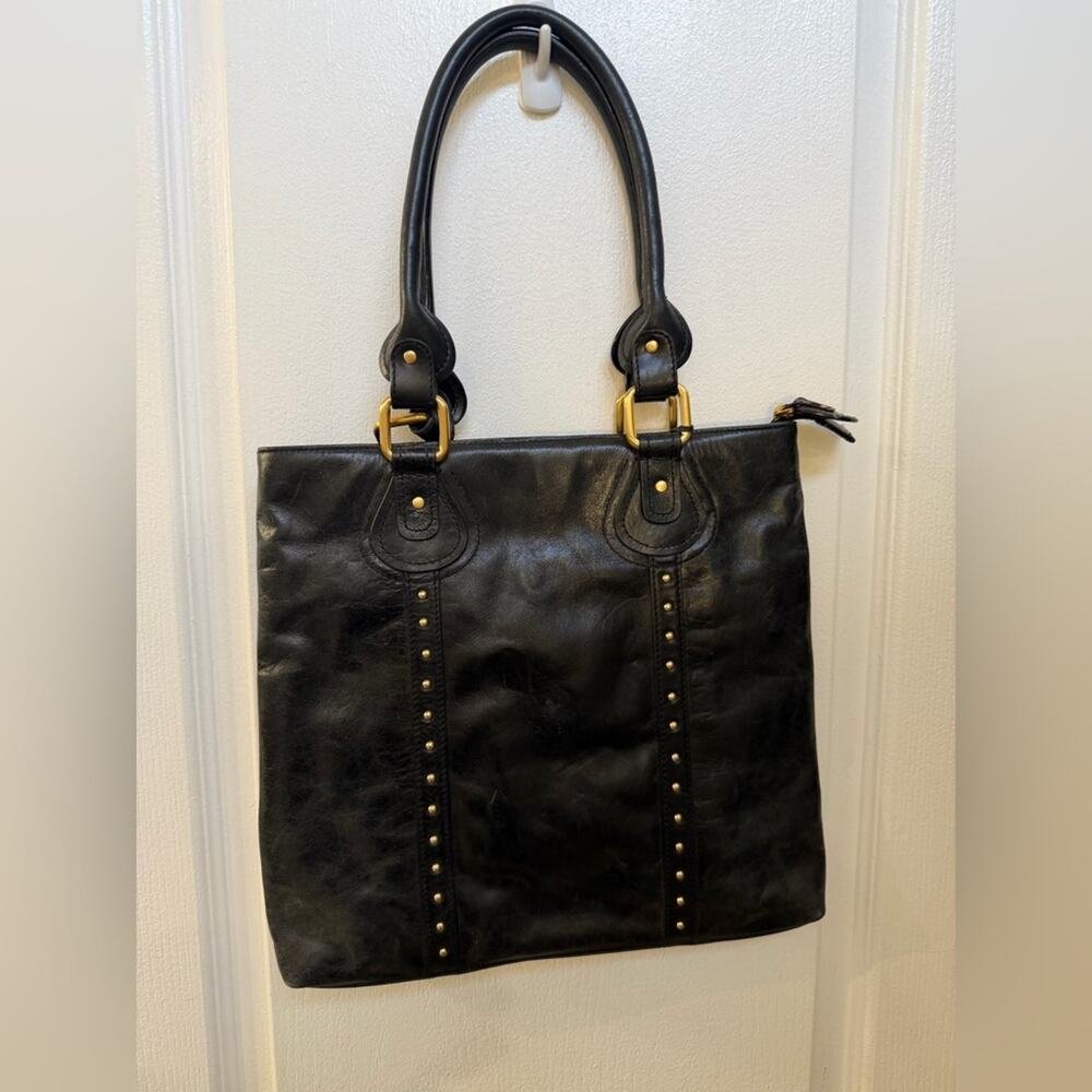Rolf’s black leather shoulder bag with gold studded detail Vintage
